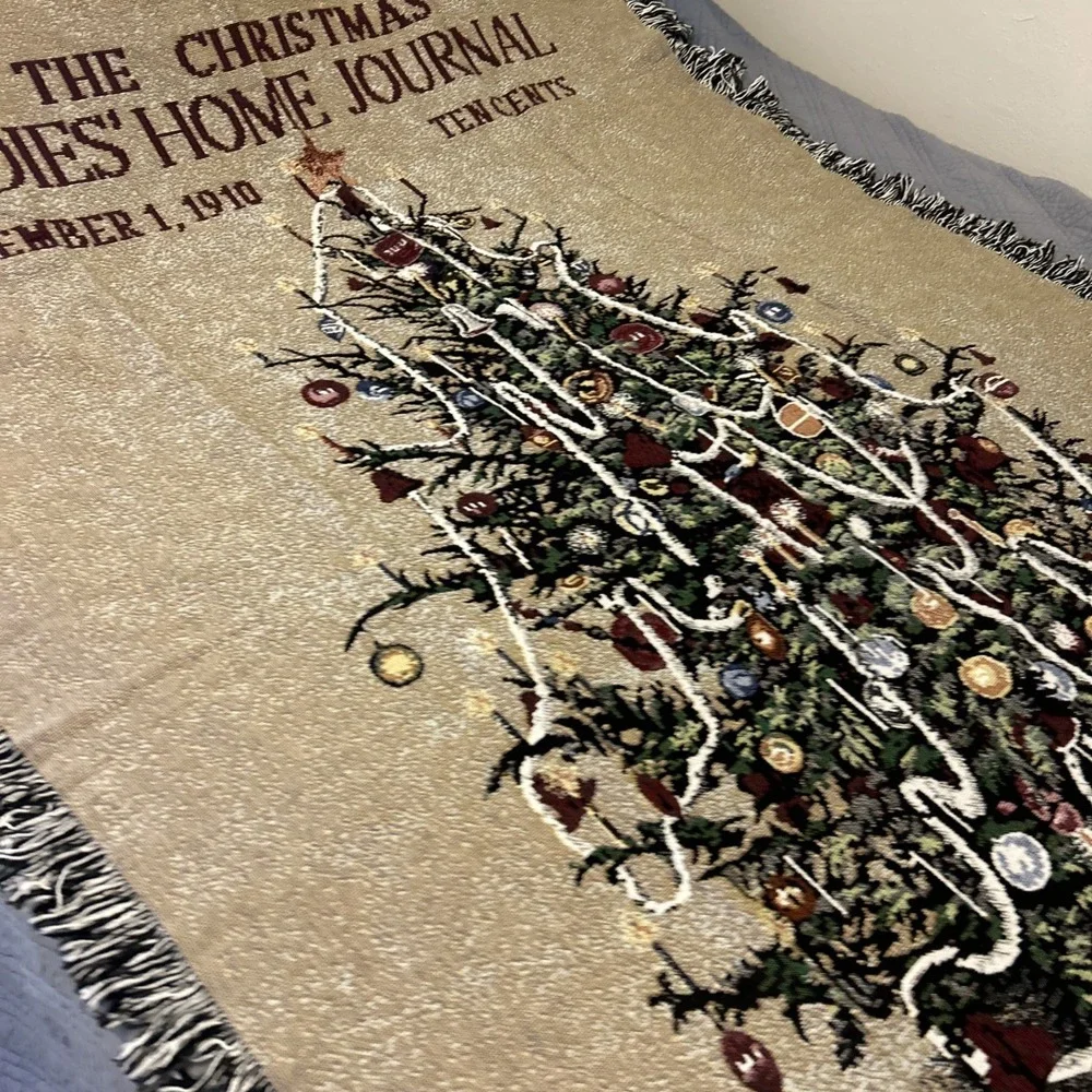 Vintage Ladies Home Journal 1910 Christmas Tree Woven Throw 51x66